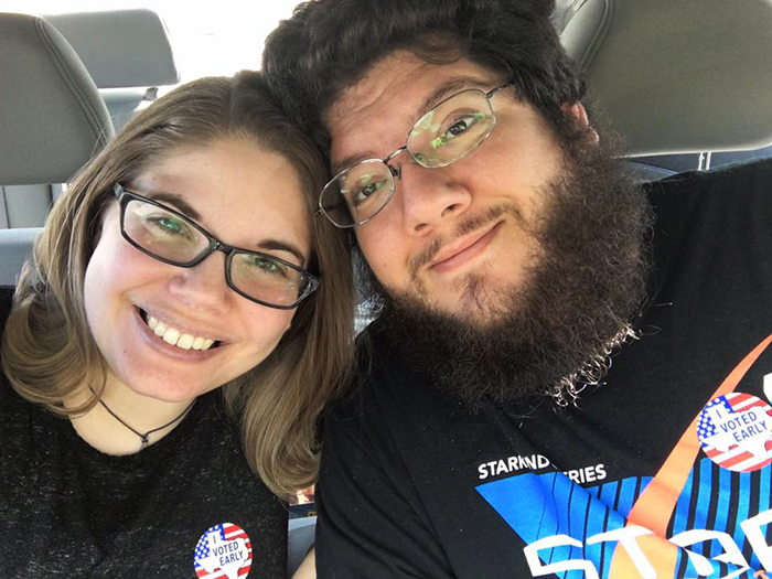 Husband and I voting.